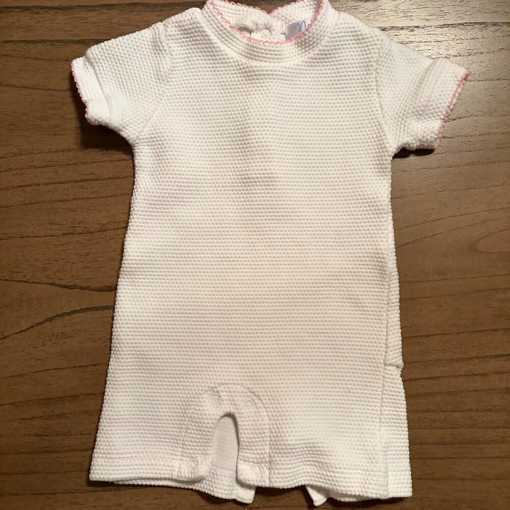 Nella Pima Baby Girl's Pink Trimmed Romper 3-6 Mo.